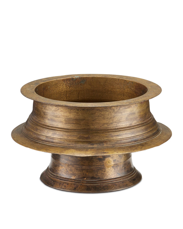 Currey & Company Tanjore Solid Brass Antique Finish Ritual Bowl Handcast Southern Indian Accent Piece 1200-1054