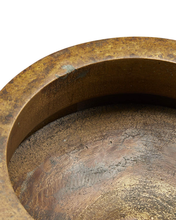 Currey & Company Tanjore Solid Brass Antique Finish Ritual Bowl Handcast Southern Indian Accent Piece 1200-1054