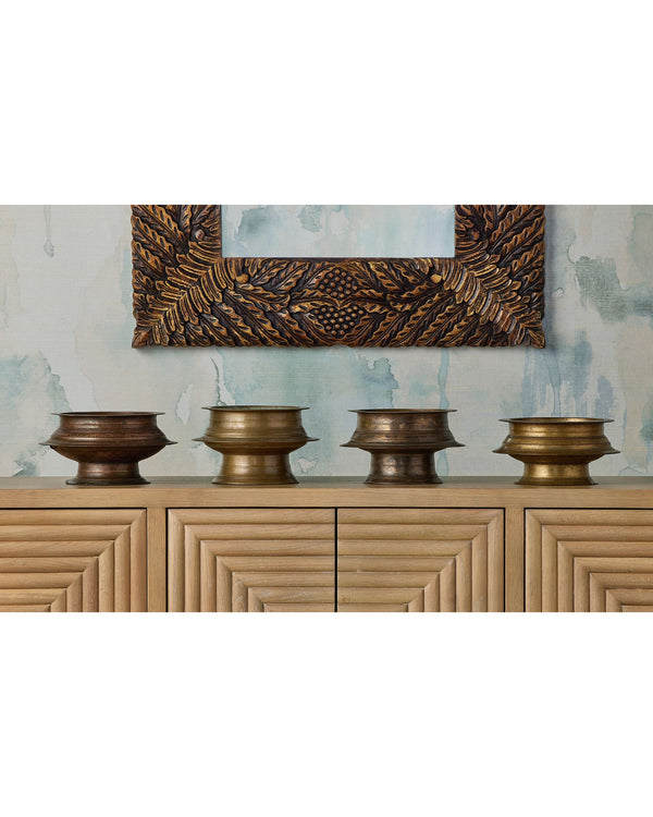 Currey & Company Tanjore Solid Brass Antique Finish Ritual Bowl Handcast Southern Indian Accent Piece 1200-1054