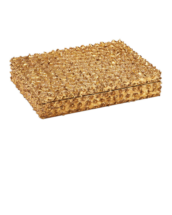 Currey & Company Hazlitt Gold Leaf Paper Box Handcrafted Wood Core with Sculpted Dimpled Texture 1200-1055
