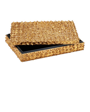Currey & Company Hazlitt Gold Leaf Paper Box Handcrafted Wood Core with Sculpted Dimpled Texture 1200-1055