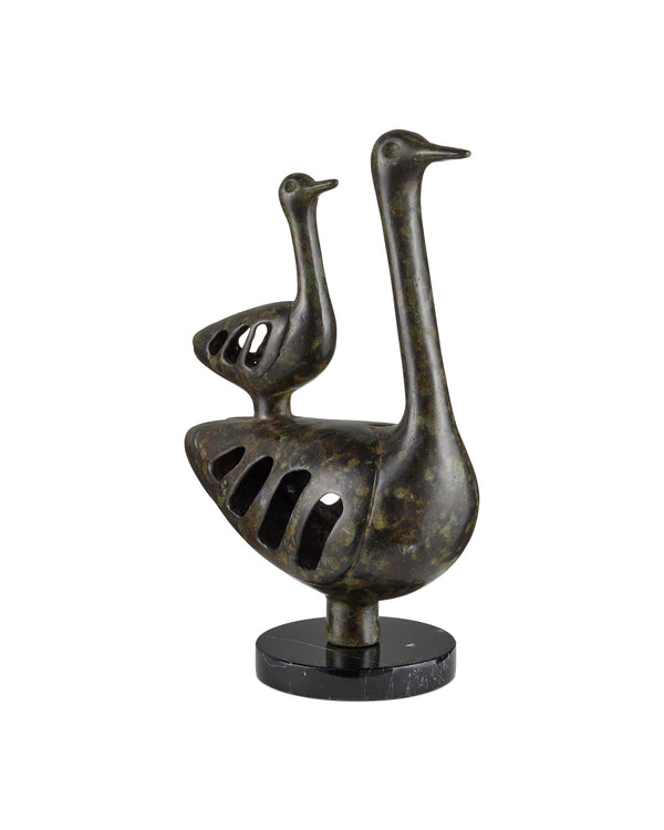 Currey & Company Duck Family Cast Bronze Sculpture with Antique Patina for Shelves and Entryway Decor 1200-1057