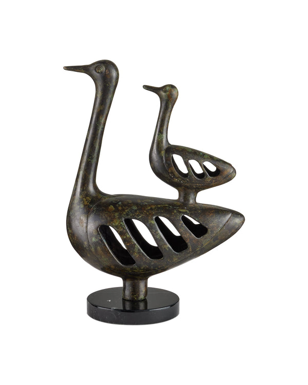 Currey & Company Duck Family Cast Bronze Sculpture with Antique Patina for Shelves and Entryway Decor 1200-1057