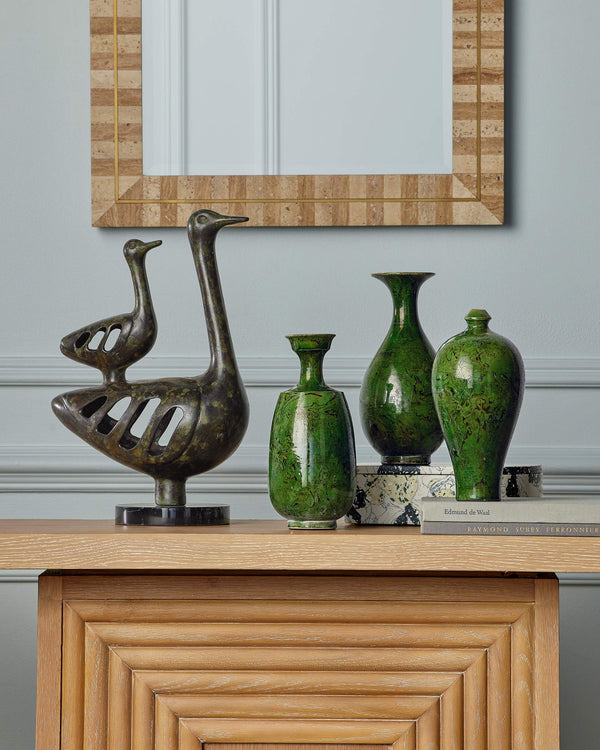 Currey & Company Duck Family Cast Bronze Sculpture with Antique Patina for Shelves and Entryway Decor 1200-1057
