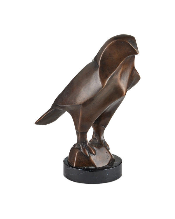 Currey & Company Horus Cast Bronze Hawk Sculpture on Marble Base Egyptian Inspired Decorative Art 1200-1058