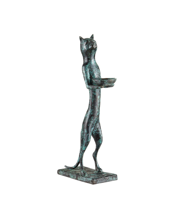 Currey & Company Bastet Egyptian Goddess Cat Sculpture Cast Bronze with Verdigris Granite Finish 1200-1059
