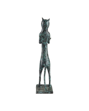 Currey & Company Bastet Egyptian Goddess Cat Sculpture Cast Bronze with Verdigris Granite Finish 1200-1059