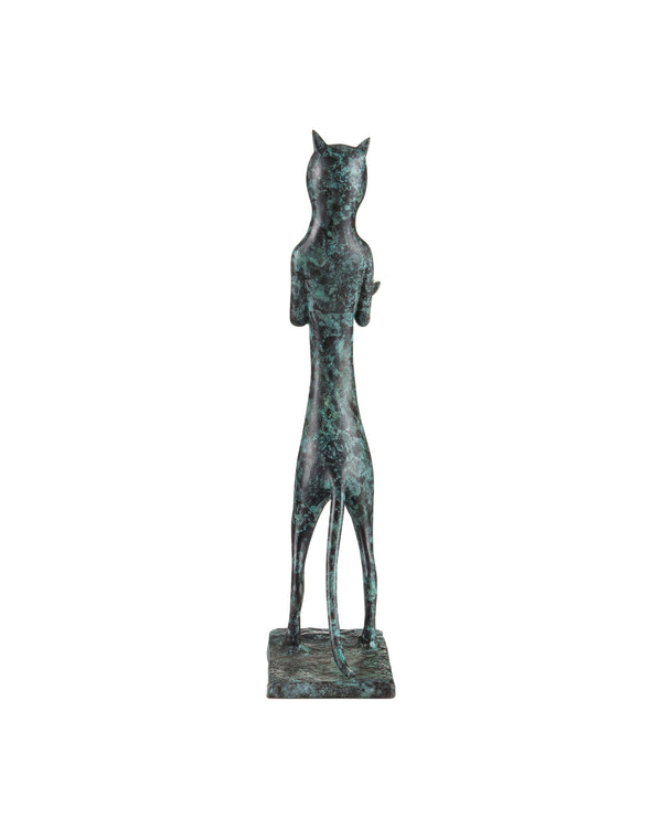 Currey & Company Bastet Egyptian Goddess Cat Sculpture Cast Bronze with Verdigris Granite Finish 1200-1059