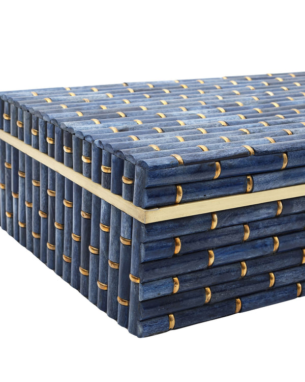 Currey & Company Midnight Acacia Wood Nesting Boxes with Indigo Bone Inlay Bamboo Pattern Set of 2 1200-1060