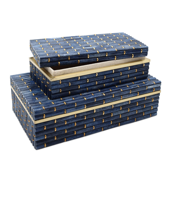 Currey & Company Midnight Acacia Wood Nesting Boxes with Indigo Bone Inlay Bamboo Pattern Set of 2 1200-1060