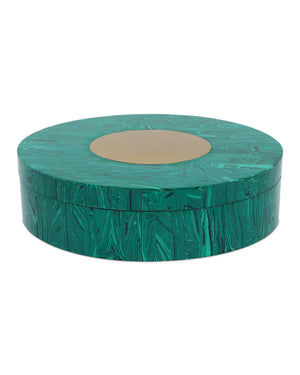 Currey & Company Transformation Malachite Style Round Decorative Box with Brass Accent and Glossy Interior 1200-1061
