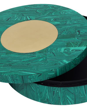 Currey & Company Transformation Malachite Style Round Decorative Box with Brass Accent and Glossy Interior 1200-1061