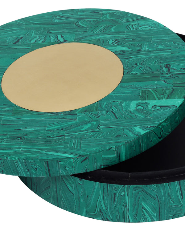 Currey & Company Transformation Malachite Style Round Decorative Box with Brass Accent and Glossy Interior 1200-1061