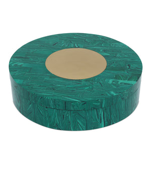 Currey & Company Transformation Malachite Style Round Decorative Box with Brass Accent and Glossy Interior 1200-1061