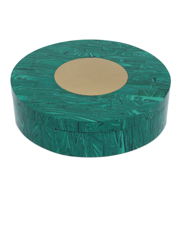 Currey & Company Transformation Malachite Style Round Decorative Box with Brass Accent and Glossy Interior 1200-1061
