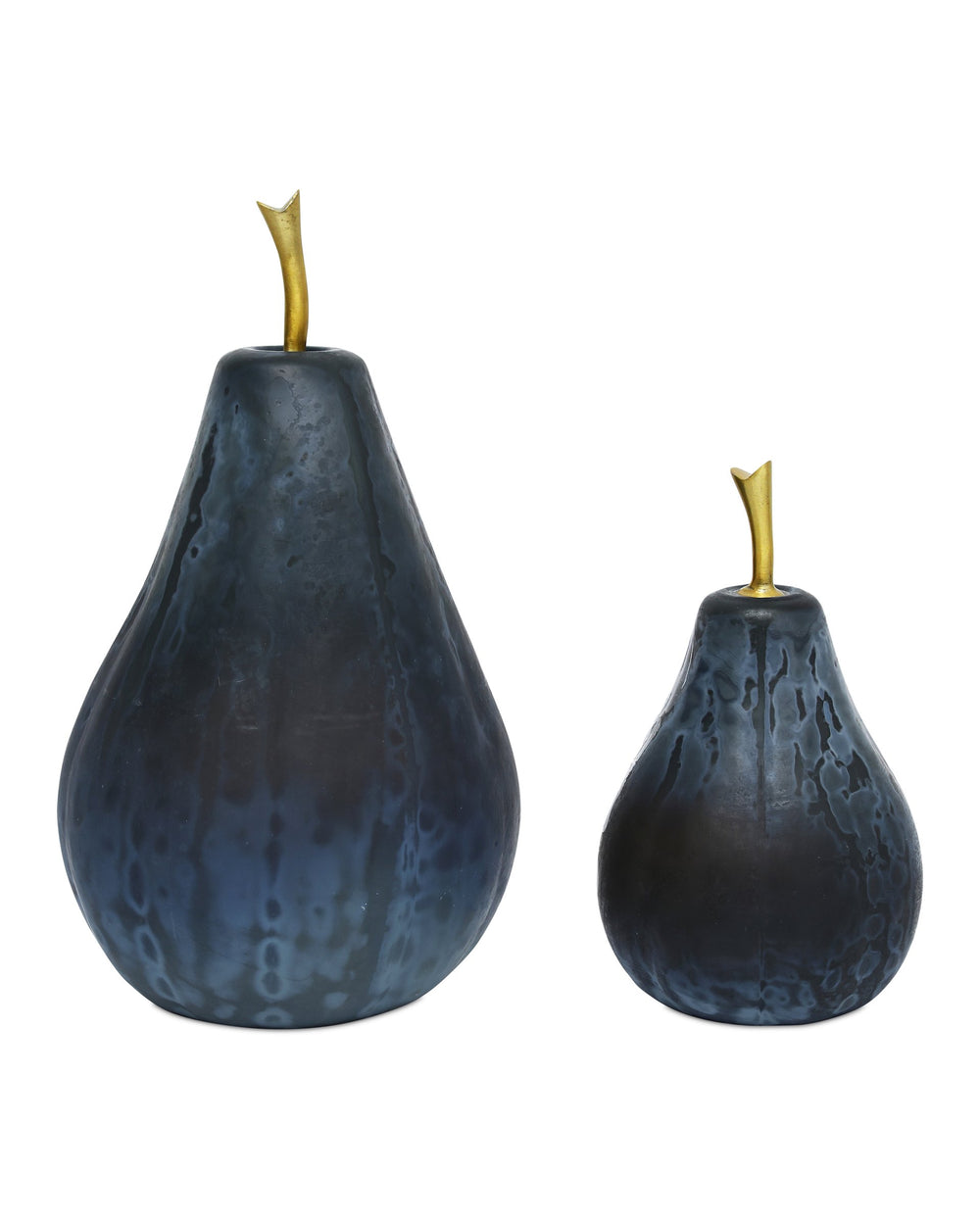 Currey & Company Glass Mouth-Blown Sculptural Pear Duo with Brass Stems Matte Blue Artisan Accent 1200-1062