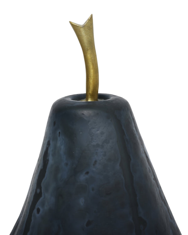 Currey & Company Glass Mouth-Blown Sculptural Pear Duo with Brass Stems Matte Blue Artisan Accent 1200-1062