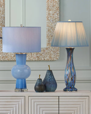 Currey & Company Glass Mouth-Blown Sculptural Pear Duo with Brass Stems Matte Blue Artisan Accent 1200-1062