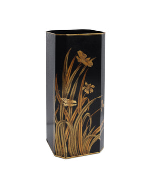 Currey & Company Glasshouse Tole Octagonal Iron Umbrella Stand with Hand Painted Gold Floral Motifs 1200-1064