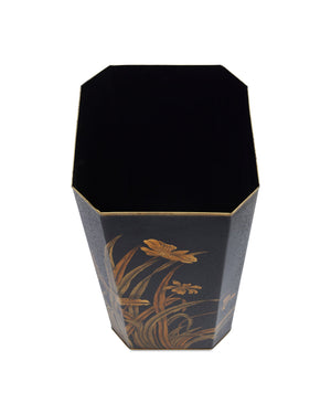 Currey & Company Glasshouse Tole Octagonal Iron Umbrella Stand with Hand Painted Gold Floral Motifs 1200-1064