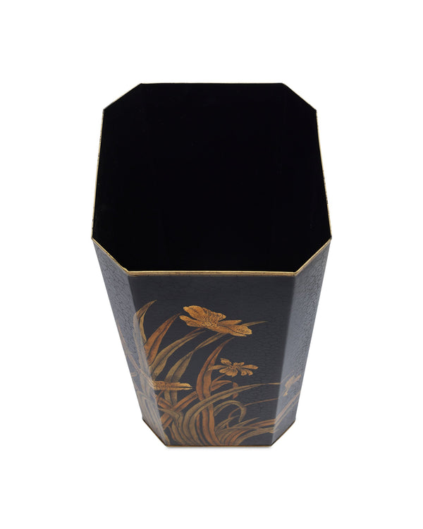 Currey & Company Glasshouse Tole Octagonal Iron Umbrella Stand with Hand Painted Gold Floral Motifs 1200-1064