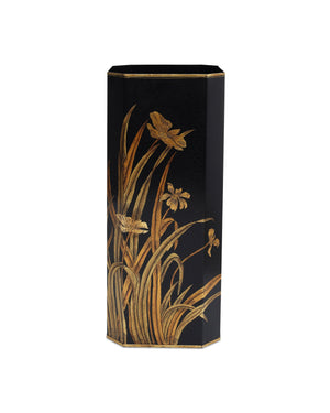Currey & Company Glasshouse Tole Octagonal Iron Umbrella Stand with Hand Painted Gold Floral Motifs 1200-1064