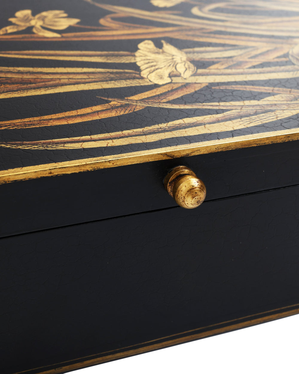 Currey & Company Glasshouse Hand-Painted Tole Iron Box Octagonal Gold Floral Decorative Storage 1200-1065