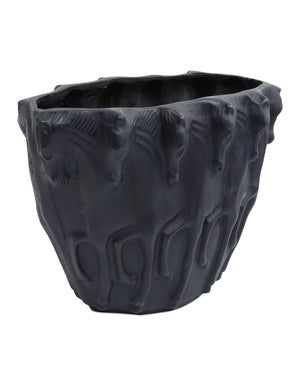 Currey & Company Dressage Oval Cast Aluminum Vase with Stallion Relief and Verdigris Bronze Patina Finish 1200-1066