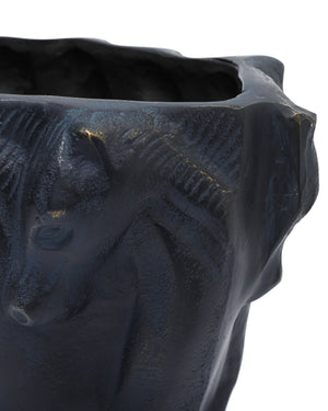 Currey & Company Dressage Oval Cast Aluminum Vase with Stallion Relief and Verdigris Bronze Patina Finish 1200-1066