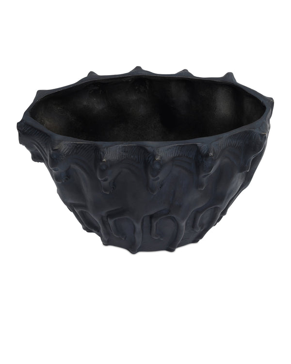 Currey & Company Dressage Oval Cast Aluminum Vase with Stallion Relief and Verdigris Bronze Patina Finish 1200-1066