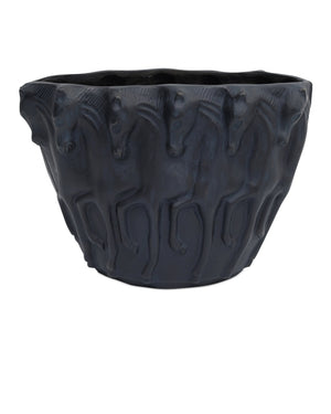 Currey & Company Dressage Oval Cast Aluminum Vase with Stallion Relief and Verdigris Bronze Patina Finish 1200-1066