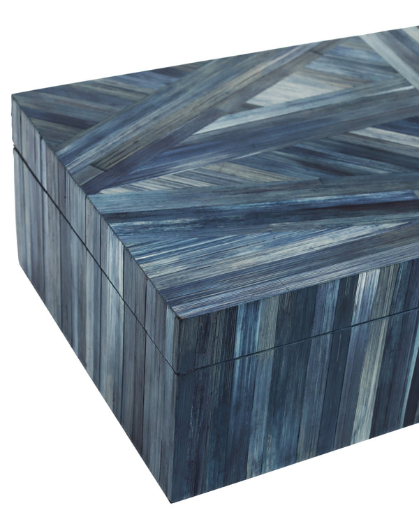 Currey & Company Winter Harvest Hand-Dyed Blue Straw Decorative Box Artisan Folk Accent Piece 1200-1067