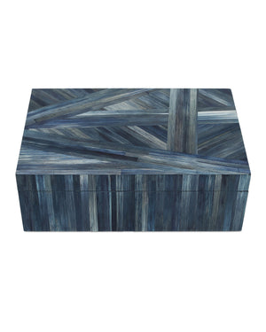 Currey & Company Winter Harvest Hand-Dyed Blue Straw Decorative Box Artisan Folk Accent Piece 1200-1067