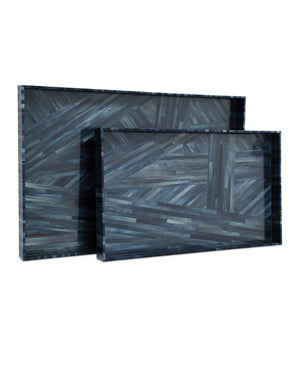 Currey & Company Winter Harvest Hand-Dyed Straw Decorative Tray Set Artisan Nesting Blue Accents 1200-1068