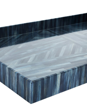 Currey & Company Winter Harvest Hand-Dyed Straw Decorative Tray Set Artisan Nesting Blue Accents 1200-1068