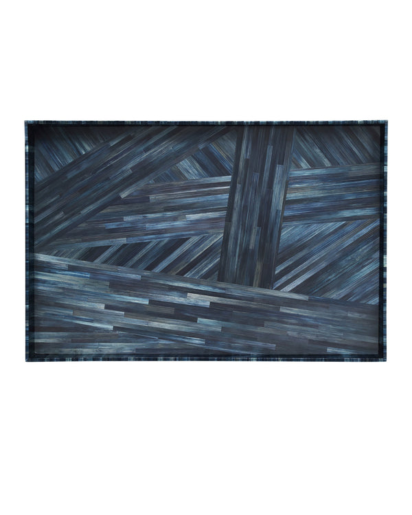 Currey & Company Winter Harvest Hand-Dyed Straw Decorative Tray Set Artisan Nesting Blue Accents 1200-1068