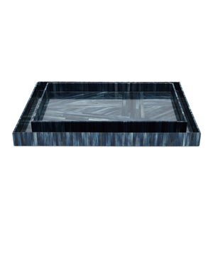 Currey & Company Winter Harvest Hand-Dyed Straw Decorative Tray Set Artisan Nesting Blue Accents 1200-1068