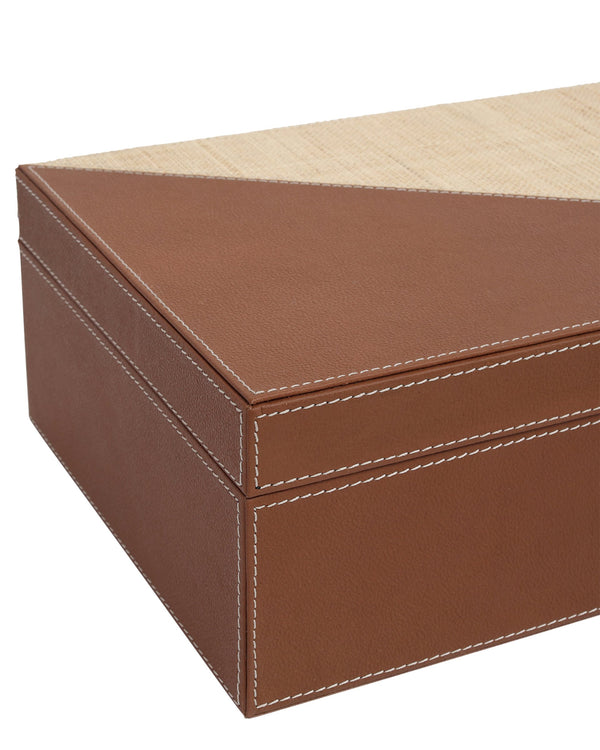 Currey & Company Leather and Raffia Nesting Storage Boxes Handwoven Organizers for Shelf or Dresser 1200-1069