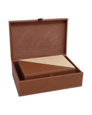 Currey & Company Leather and Raffia Nesting Storage Boxes Handwoven Organizers for Shelf or Dresser 1200-1069