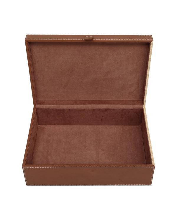 Currey & Company Leather and Raffia Nesting Storage Boxes Handwoven Organizers for Shelf or Dresser 1200-1069