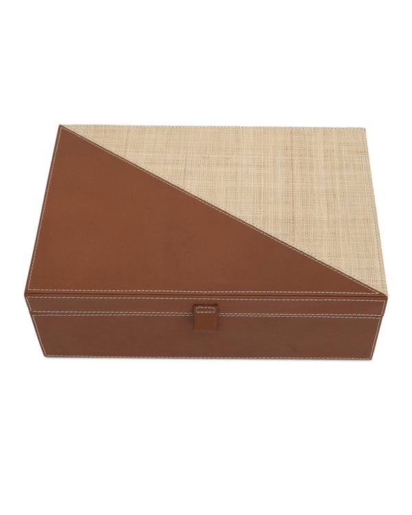 Currey & Company Leather and Raffia Nesting Storage Boxes Handwoven Organizers for Shelf or Dresser 1200-1069
