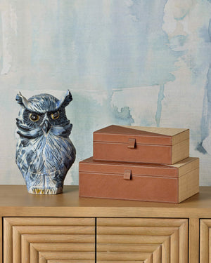 Currey & Company Leather and Raffia Nesting Storage Boxes Handwoven Organizers for Shelf or Dresser 1200-1069