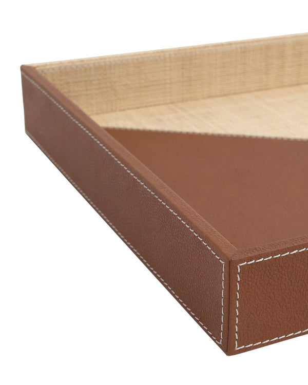 Currey & Company Leather and Raffia Woven Serving Display Tray Set Organic Warmth for Styled Interiors 1200-1070