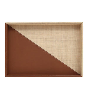 Currey & Company Leather and Raffia Woven Serving Display Tray Set Organic Warmth for Styled Interiors 1200-1070