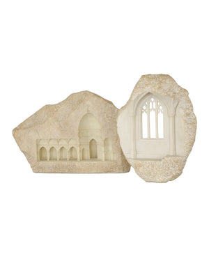 Currey & Company Architectural Gothic Portico Wall Sculpture Hand Finished Bas Relief for Classic Interiors Beige 12.5"h x 18.25"w x 3.5"d 1200-1071