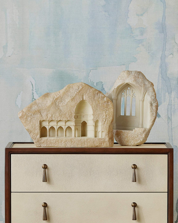 Currey & Company Architectural Gothic Portico Wall Sculpture Hand Finished Bas Relief for Classic Interiors Beige 12.5"h x 18.25"w x 3.5"d 1200-1071