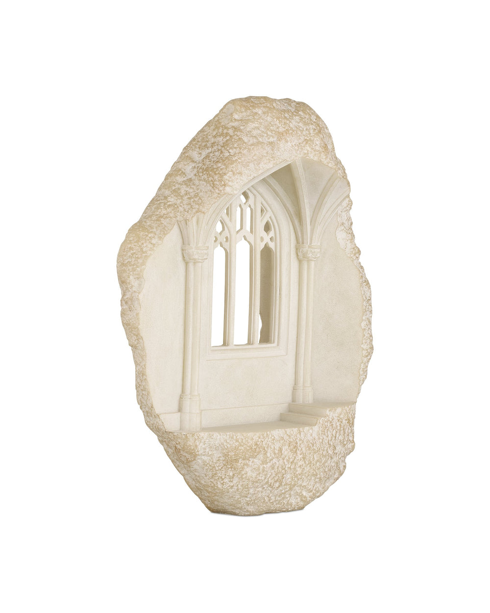 Currey & Company Architectural Gothic Portico Wall Sculpture Hand Finished Bas Relief for Classic Interiors Antique White 14.75"h x 10.5"w x 5"d 1200-1072