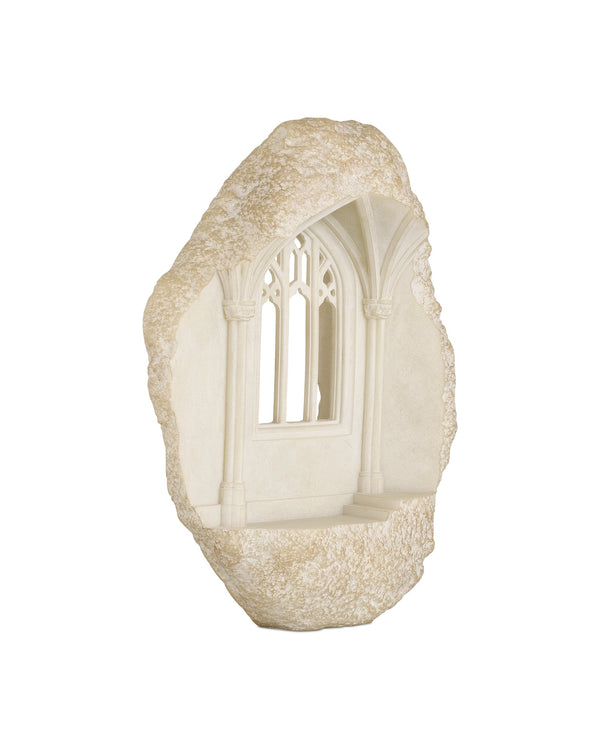 Currey & Company Architectural Gothic Portico Wall Sculpture Hand Finished Bas Relief for Classic Interiors Antique White 14.75"h x 10.5"w x 5"d 1200-1072