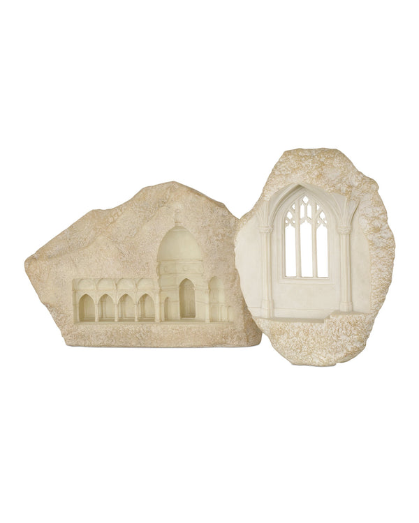 Currey & Company Architectural Gothic Portico Wall Sculpture Hand Finished Bas Relief for Classic Interiors Antique White 14.75"h x 10.5"w x 5"d 1200-1072