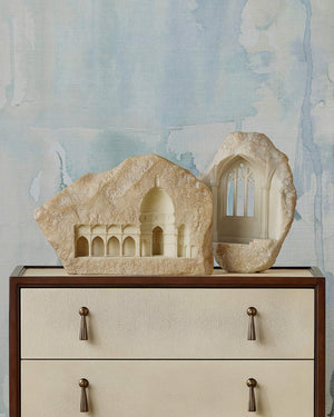 Currey & Company Architectural Gothic Portico Wall Sculpture Hand Finished Bas Relief for Classic Interiors Antique White 14.75"h x 10.5"w x 5"d 1200-1072
